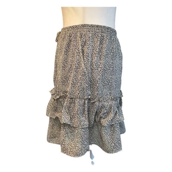 Sienna Sky Tiered Leopard Print Mini Skirt Cream Black Layered Ruffles Pull-On S - Picture 2 of 7
